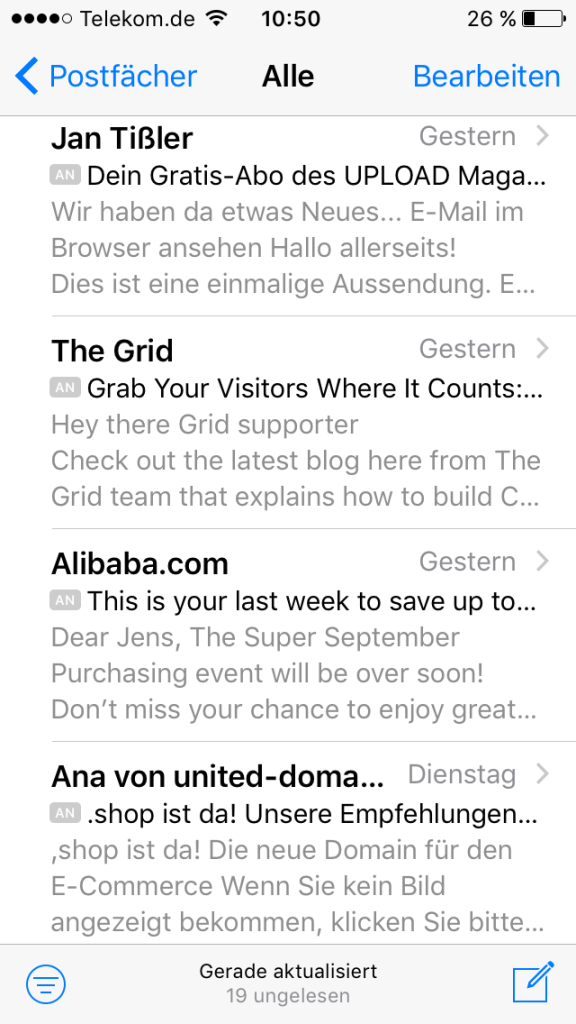 Screenshot iPhone Mail Beispiel E-Mail Betreffzeile