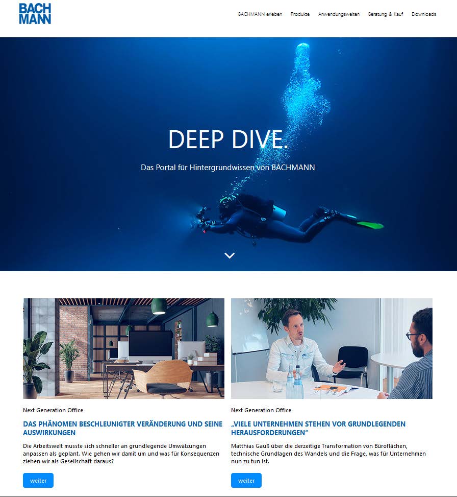 Mit Deep Dive bietet BACHMANN Interessenten ein umfangreiches Content-Portal. 